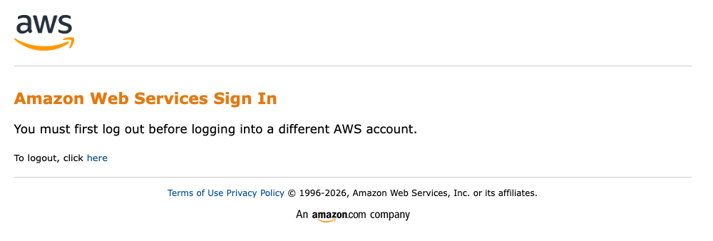 AWS requires you to log out before signing into a different account