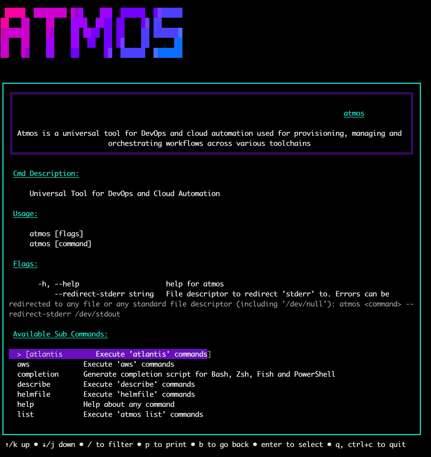 `atmos help` command